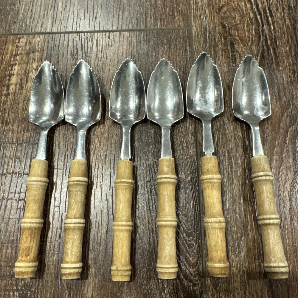 Vintage Wood Handle Grapefruit Spoons Set Of 6